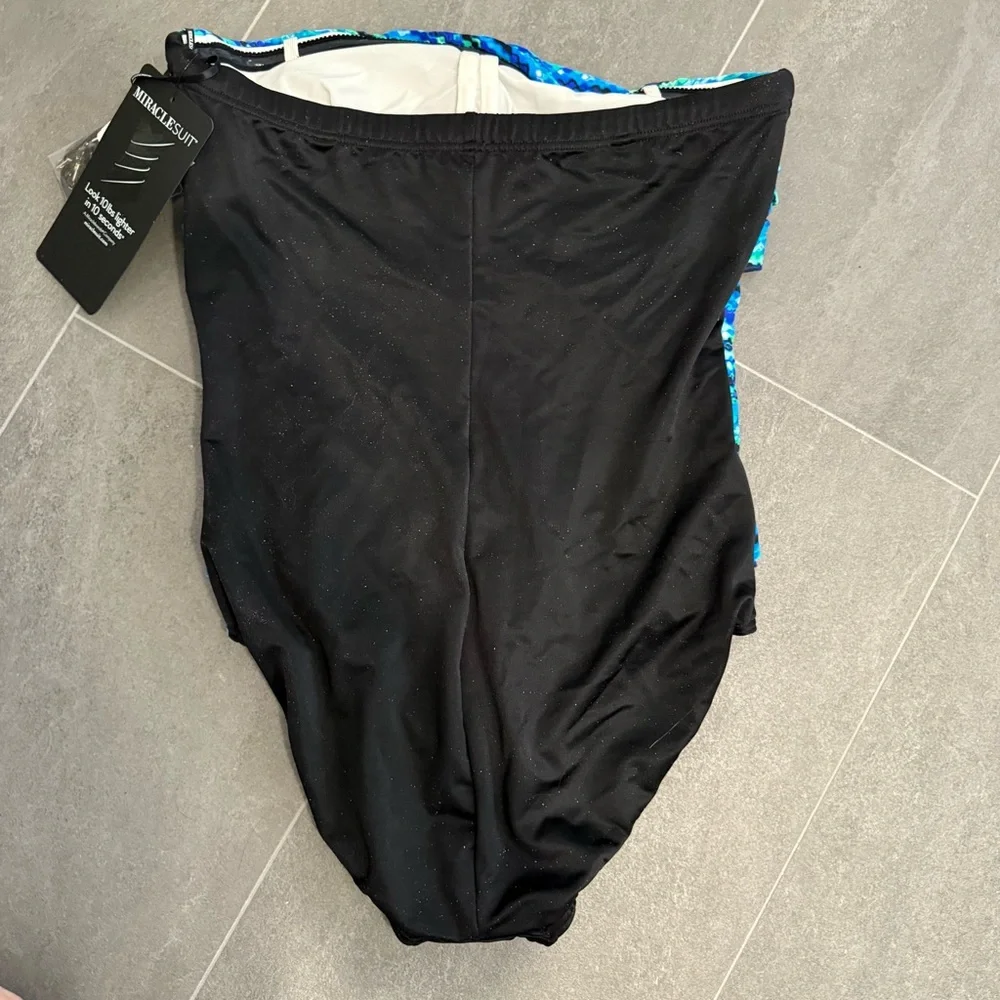 Miraclesuit Blue and Black One Piece Swimsuit with Sweetheart Neckline - Picture 4 of 6